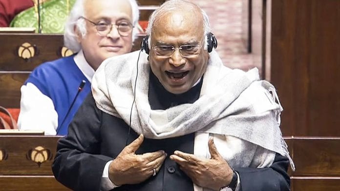 Mallikarjun Kharge in the Rajya Sabha last week | ANI video grab