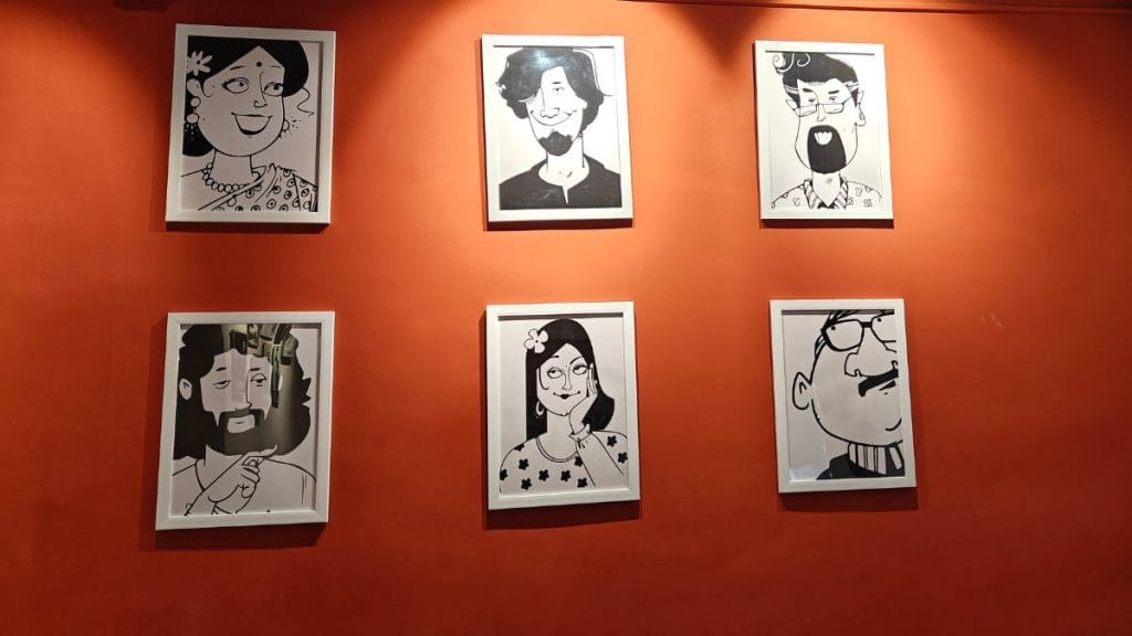 Sunando Banerjee has made the doodles that hang in the interior of the cafe. Tina Das | ThePrint