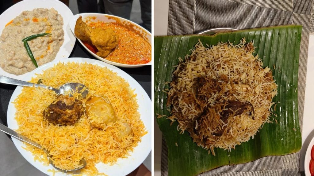 On the left, biryani from Hanglaatherium. On the right, Dada Boudi Hotel. Tina Das | ThePrint
