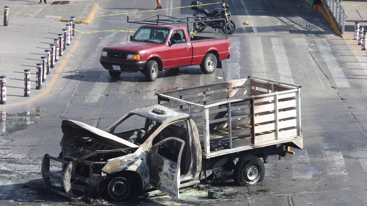 Burnt wreckage of a truck in Guadalajara, Mexico, Sunday | Reuters