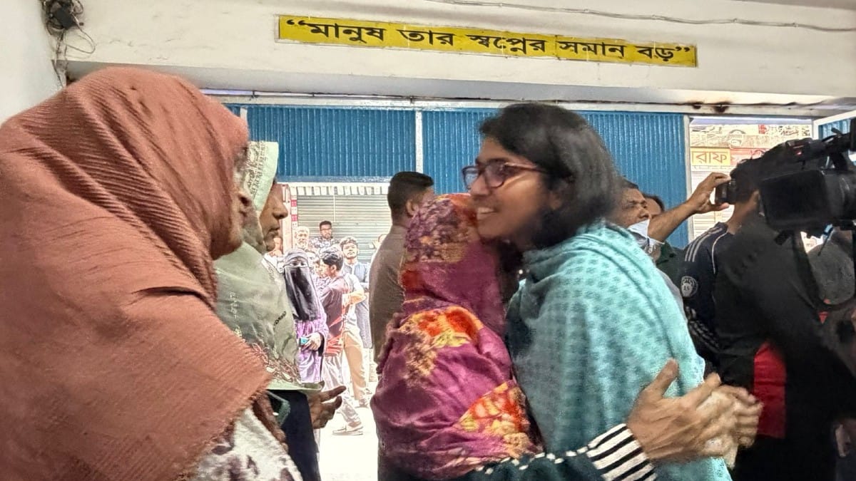Tasnima Jara interacting with voters in Khilgaon on 12 February 2026 | Debdutta Chakraborty/ThePrint