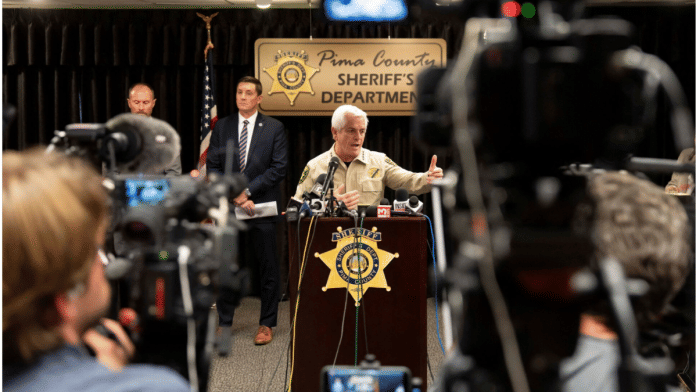 Pima County Sheriff Chris Nanos gives an update on the investigation after the disappearance of Nancy Guthrie, the 84-year-old mother of U.S. journalist and television host Savannah Guthrie, who went missing from her home in Tucson, Arizona, U.S. February 5, 2026. | REUTERS/Rebecca Noble
