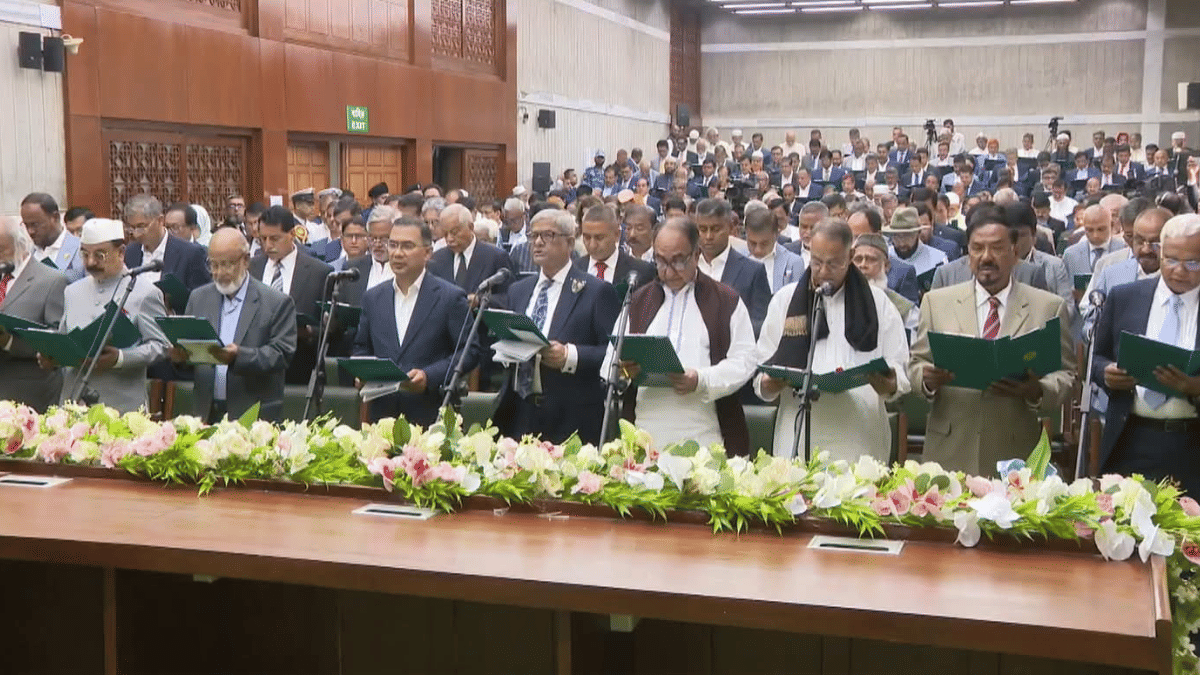 In a break from tradition, the swearing-in ceremony was held at the South Plaza instead of Bangabhaban, the Presidential palace. | By special arrangement