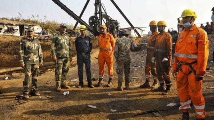 The rescuers at the illegal coal mine in the Thangsku region of Meghalaya’s East Jaintia Hills | ThePrint