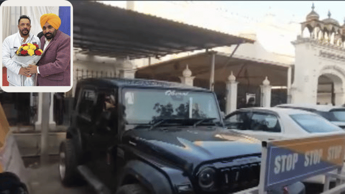 Lucky Oberoi's Thar, seized by police after the shooting; (left) Lucky Oberoi with CM Bhagwant Mann in an image posted on his Instagram account | PTI/Instagram screenshot