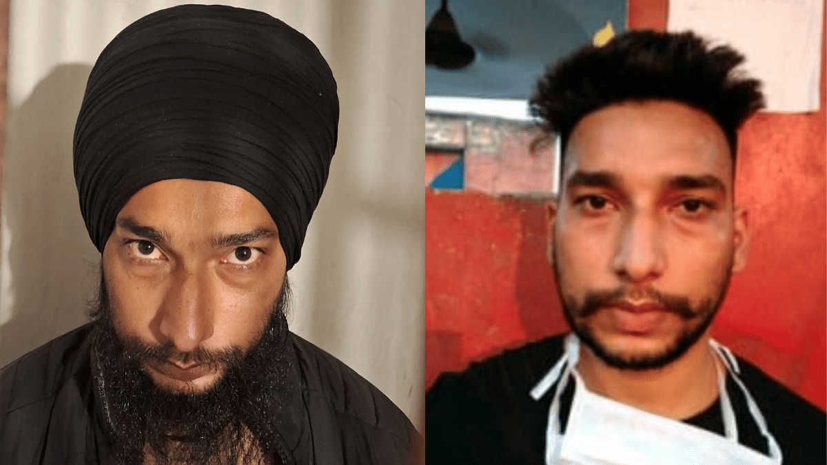 Proclaimed offender Maninder Singh (right), after his arrest following the raids at the rehabilitation centres; police said he looked different earlier (right) 