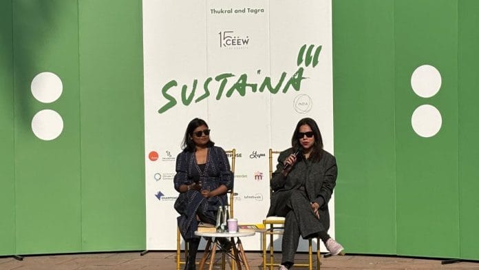 Neera Majumder (left), communications manager at CEEW, with economist and author Shrayana Bhattacharya Love: The Bitter Nectar of the Economy event in Delhi’s Bikaner House on 7 February | Tina Das, ThePrint