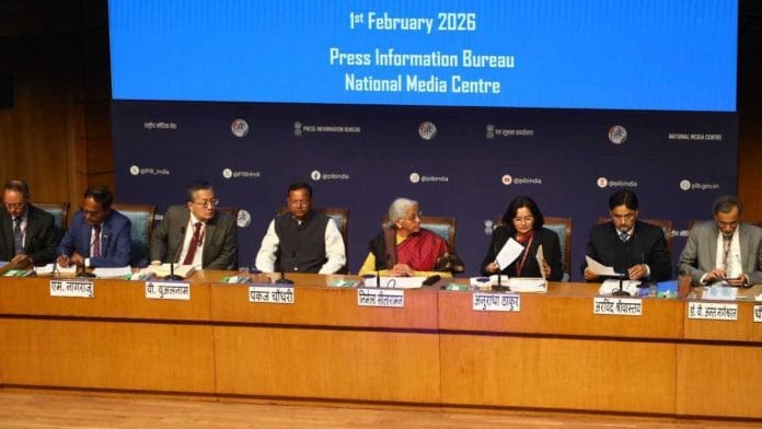 Finance Minister Nirmala Sitharaman addressing a post-Budget press conference at the National Media Centre in New Delhi, 1 February