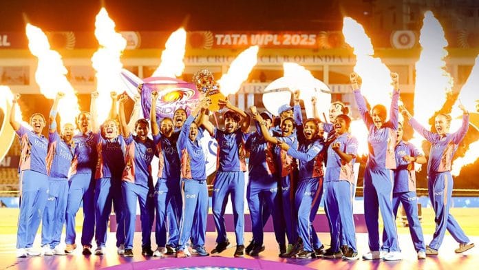 Mumbai Indians Women players celebrate with the trophy after winning the Womens Premier League 2025 | Representational image | ANI