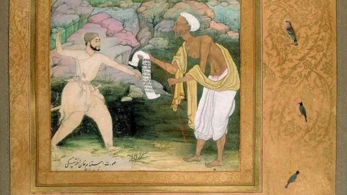 A poor petitioner being driven away by a royal guard from Akbar’s court. | Commons