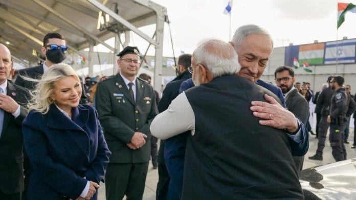 Narendra Modi and Benjamin Netanyahu share a farewell hug