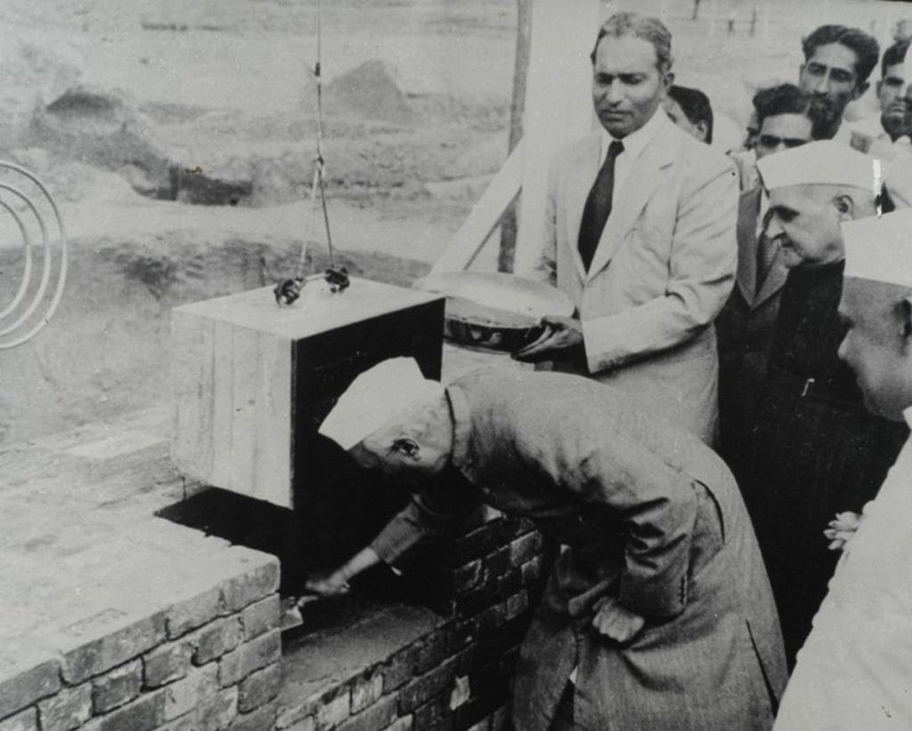 Jawaharlal Nehru laying the foundation stone for Chandigarh in 1952
