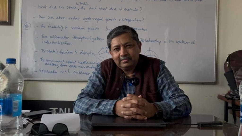 Professor Surajit Mazumdaar, the president of JNU Teachers' Association, inside his office | Sakshi Mehra, ThePrint