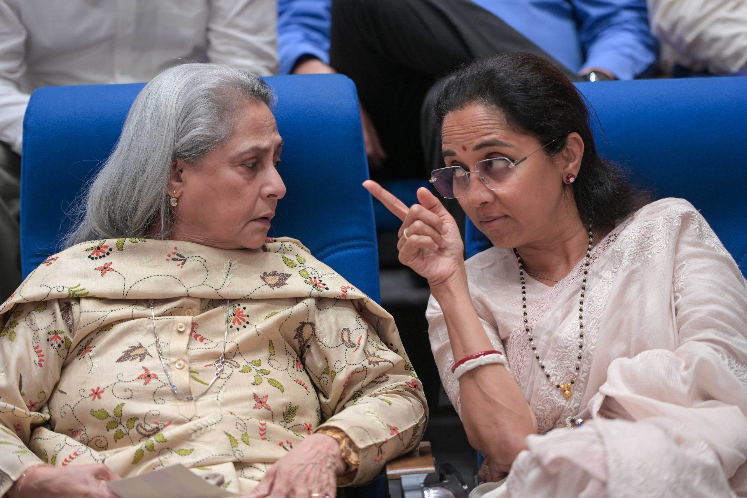 NCP (SP) MP Supriya Sule with SP MP Jaya Bacchan at the launch of Shiv Sena (UBT) leader Sanjay Raut’s book "Unlikely Paradise" on 23 March 2026 | Suraj Singh Bisht | ThePrint