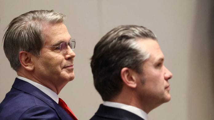 U.S. Treasury Secretary Scott Bessent and U.S. Secretary of Defense Pete Hegseth attend the 