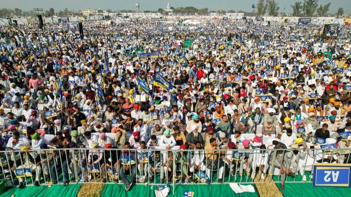 A massive crowd during the Yuddh Nasheyan Viruddh (War Against Drugs) 2.0 program, organised by the Punjab Government, at the Kili Chahlan village in Moga on Monday. | @BhagwantMann/ANI Photo