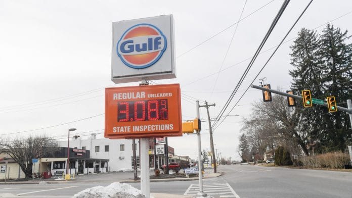 Gas prices at a Gulf gas station in Media, Pennsylvania, US, on Monday, March 2, 2026. | Bloomberg