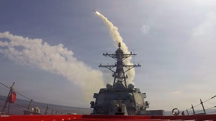 AT SEA, UNSPECIFIED - FEBRUARY 28: In this U.S. Navy released handout, Arleigh Burke-class guided-missile destroyer USS Frank E. Petersen Jr. (DDG 121) fires a Tomahawk Land Attack Missile during operations in support of Operation Epic Fury, on February 28, 2026 at Sea. Iran's Supreme Leader, Ayatollah Ali Khamenei, was confirmed killed after the US & Israel launched a joint attack on Iran on February 28. Iran retaliated by firing waves of missiles and drones at Israel, and targeting U.S. allies in the region. | Photo by U.S. Navy via Getty Images | Bloomberg