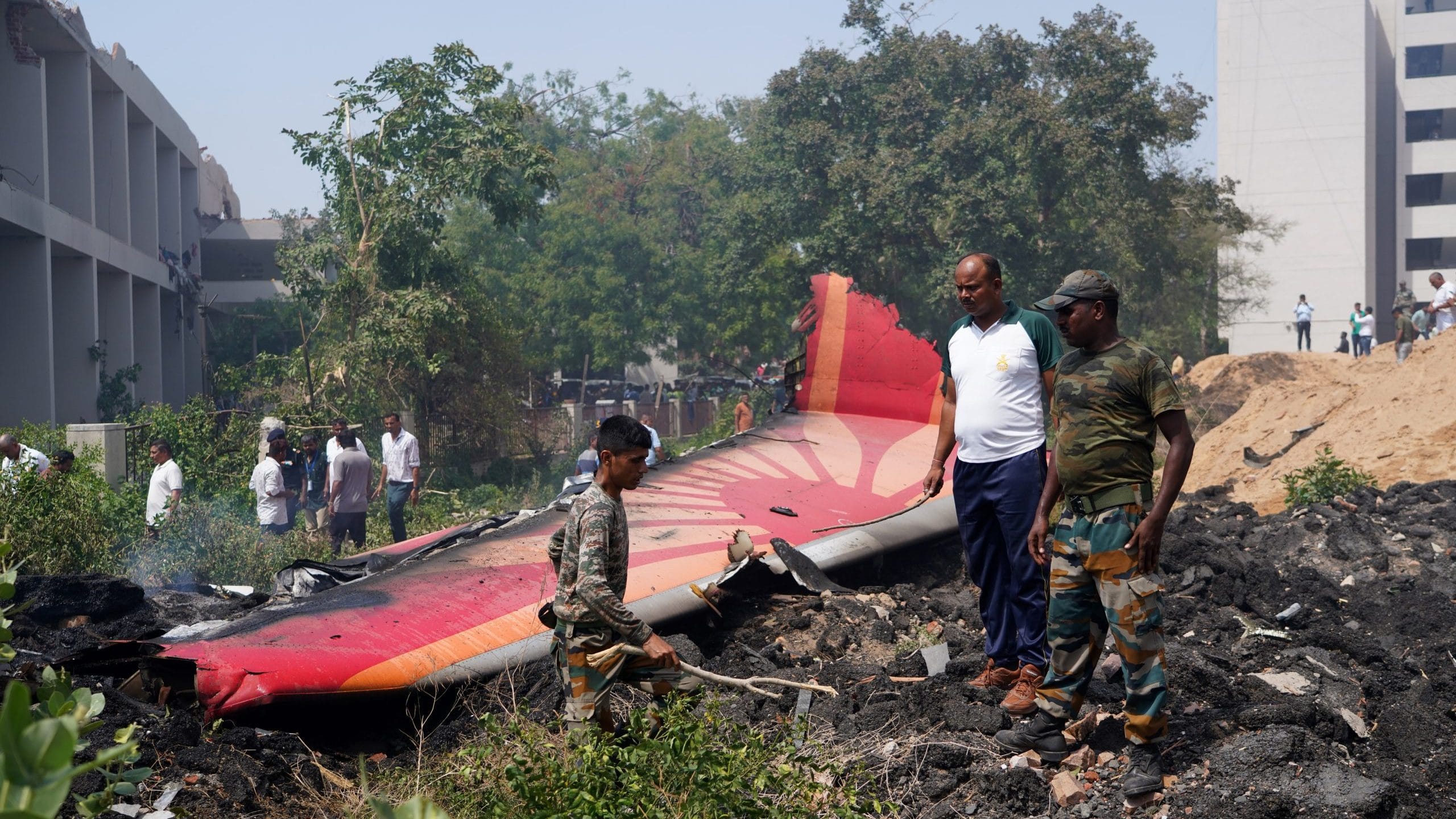 Aircraft debris at the crash site of Air India flight AI171 in Gujarat, India, in June 2025. | Photographer: Siddharaj Solanki/Bloomberg