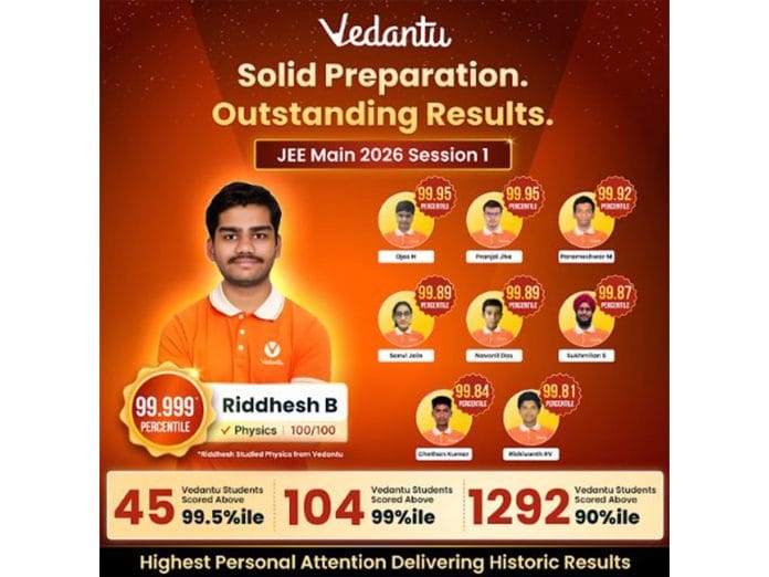 Vedantu Delivers Standout JEE Main 2026 Results with 1292 Students Scoring Above 90 Percentile