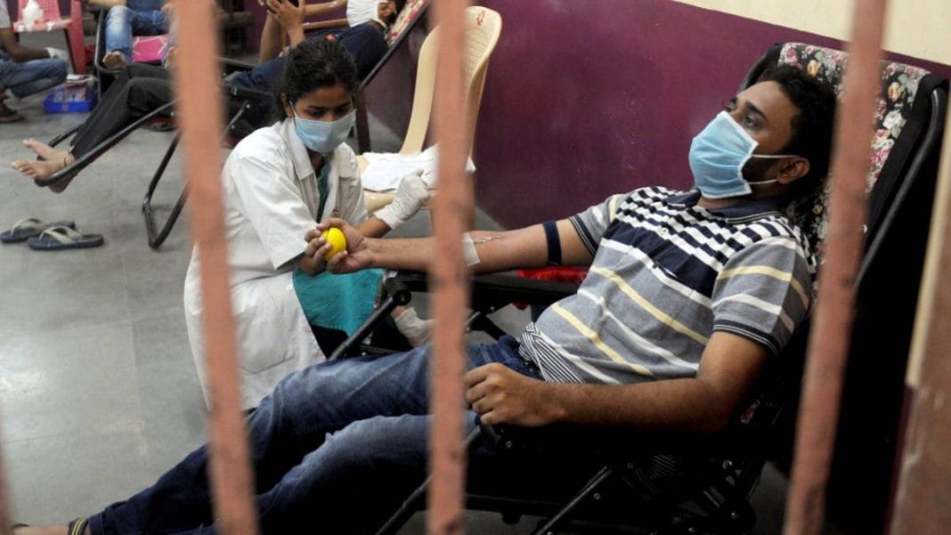 A man at a blood donation camp during coronavirus outbreak in Mumbai. The Supreme Court is currently hearing a challenge to India’s blood donation guidelines | ANI file photo
