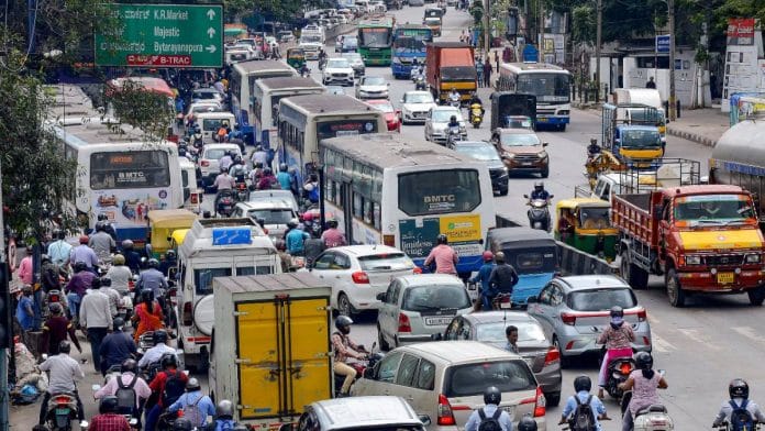 Traffic jam on one side of Mysuru Road in Bengaluru | ANI file photo