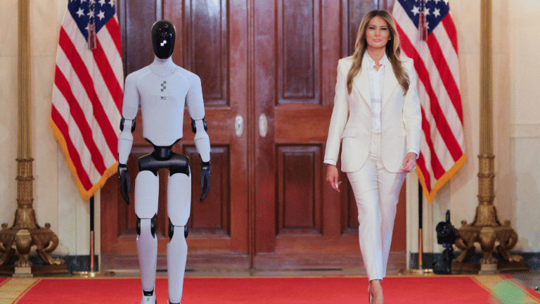 Melania Trump and a humanoid walk into the White House. The jokes haven’t stopped