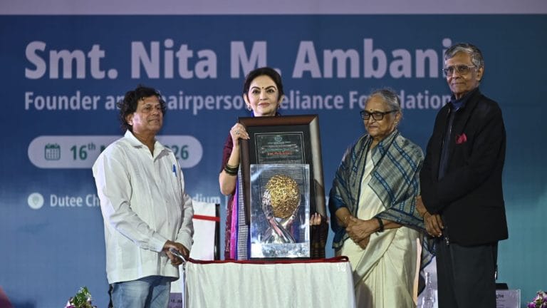 Nita M. Ambani, founder and chairperson of Reliance Foundation, conferred prestigious KISS Humanitarian Award 2025
