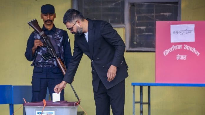 Kathmandu: Rastriya Swatantra Party's (RSP) prime ministerial candidate and former Kathmandu Mayor Balendra Shah casts his vote in the Nepal general elections, in Kathmandu, Nepal, Thursday, March 5, 2026 | PTI