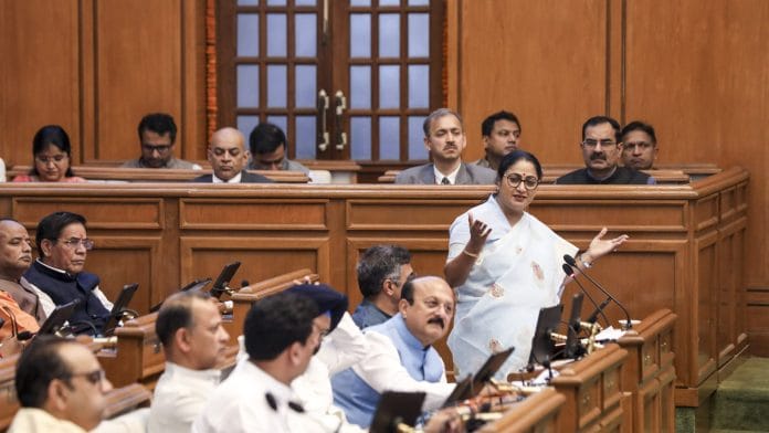 Delhi Chief Minister Rekha Gupta during the Budget session of the Delhi Legislative Assembly, in New Delhi, Tuesday, March 24, 2026. | PTI Photo