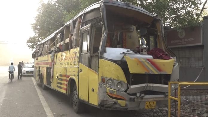 New Delhi: Damaged remains of a sleeper bus after it overturned near Hanuman Mandir, in Karol Bagh area, New Delhi, Wednesday, March 25, 2026 | PTI