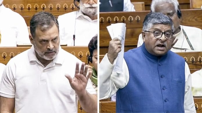 Lok Sabha LoP Rahul Gandhi and BJP MP Ravi Shankar Prasad speak in the House during the Budget Session, in New Delhi on Wednesday | Sansad TV/ANI Video Grab