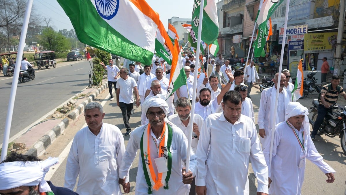 Congress workers during Sadbhav Yatra in Haryana | Suraj Singh Bisht | ThePrint