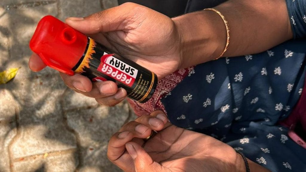 Workers on Urban Company are issued black backpacks containing tools and a basic safety kit that includes pepper spray