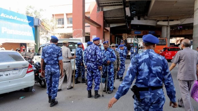 Security at Uttam Nagar as the MCD carries out bulldozer action against the property of an accused following the death of Tarun in a clash during Holi celebrations, in New Delhi Sunday | ANI