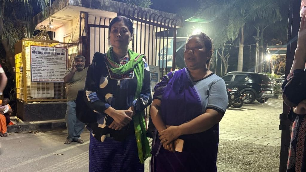 The lawyer’s sister and friend, outside the Malviya Nagar police station. Sakshi Mehra | ThePrint