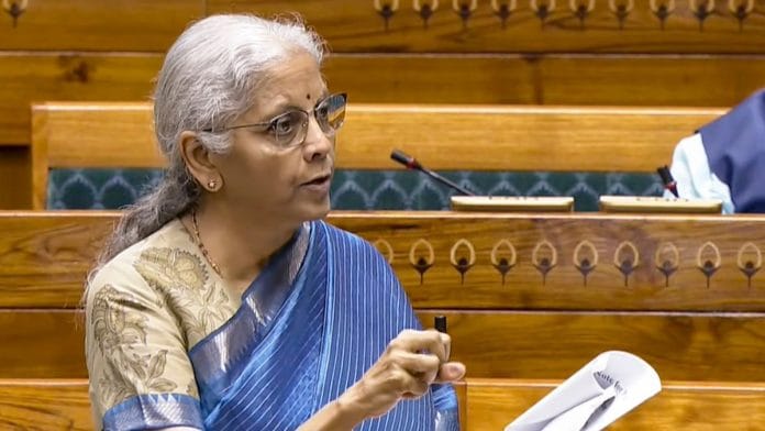 Finance Minister Nirmala Sitharaman in Lok Sabha during the Budget Session of Parliament, in New Delhi. | Photo: Sansad TV via PTI