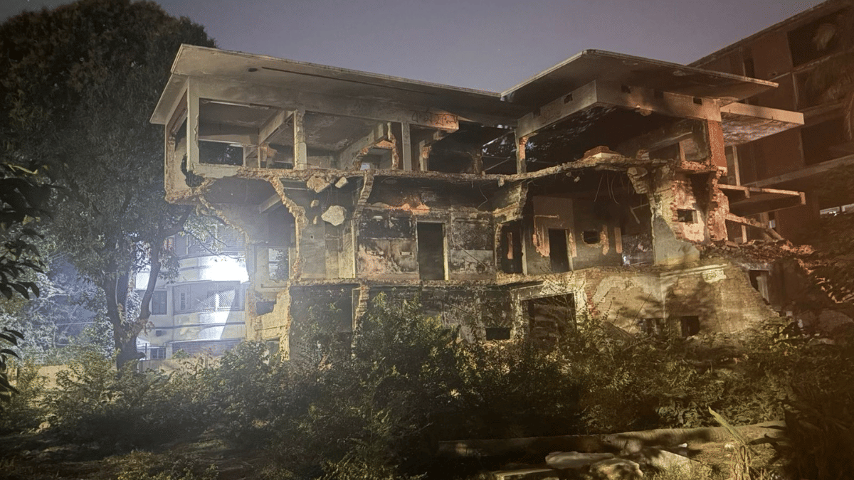 The charred remains of the historic residence of Sheikh Mujibur Rahman, the founding president of Bangladesh, at Dhanmondi 32 in Dhaka | Debdutta Chakraborty | ThePrint