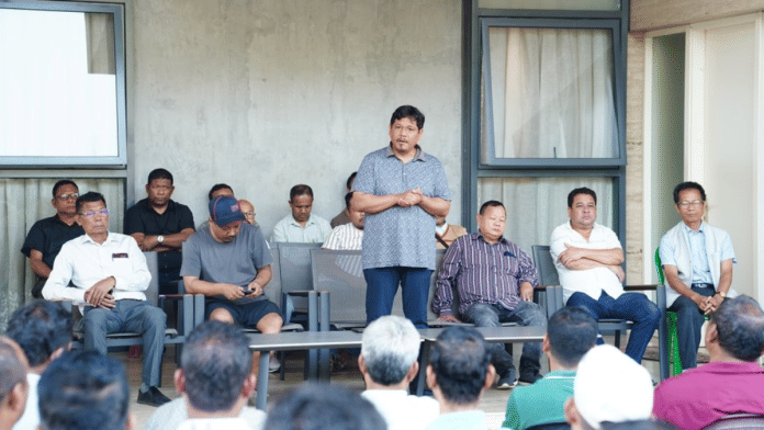 Meghalaya CM Conrad K Sangma (centre) at a meeting with party leaders and workers for ensuring peace and rebuilding trust among different communities across Garo Hills | X/@SangmaConrad