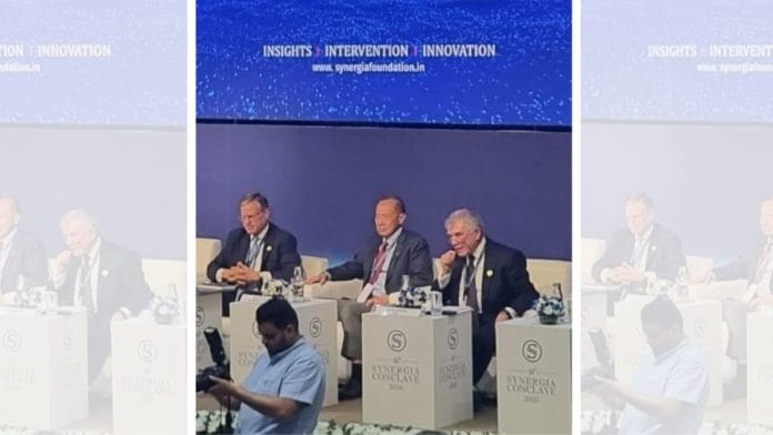 Türkiye’s ambassador to India Ali Murat Esroy (extreme right) with other panellists at the conclave | Vaibhav Pant | ThePrint