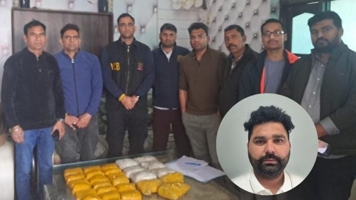 A photo taken after the recovery of 18 kg of drugs. (inset) Paramjit Singh alias Pamma, the sarpanch of Tarn Taran’s Kalsian village | By Special Arrangement | ThePrint