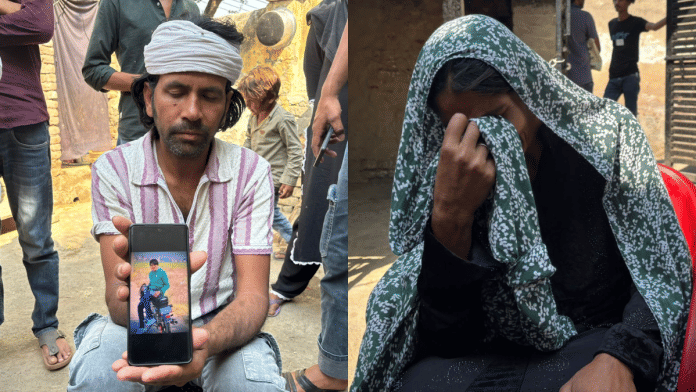 (Left) Aamir’s uncle Mohammad Zubair shows his photograph, while his mother (right) breaks down talking about the 2 March incident. | Samridhi Tewari/ThePrint