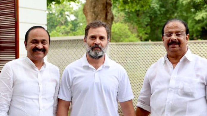 A 2023 photo of V.D. Satheesan, Rahul Gandhi and K. Sudhakaran | X