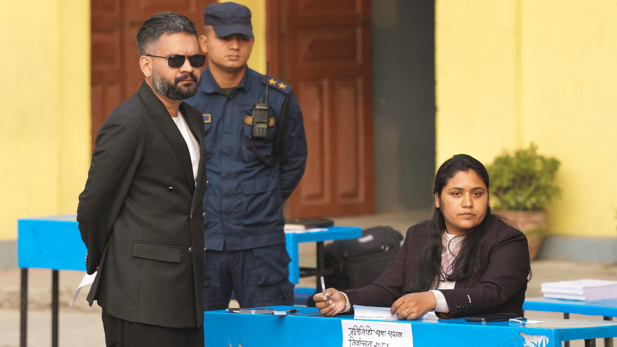 RSP prime ministerial candidate and former Kathmandu mayor Balendra Shah before casting a vote in Nepal general elections, in Kathmandu | Photo: PTI