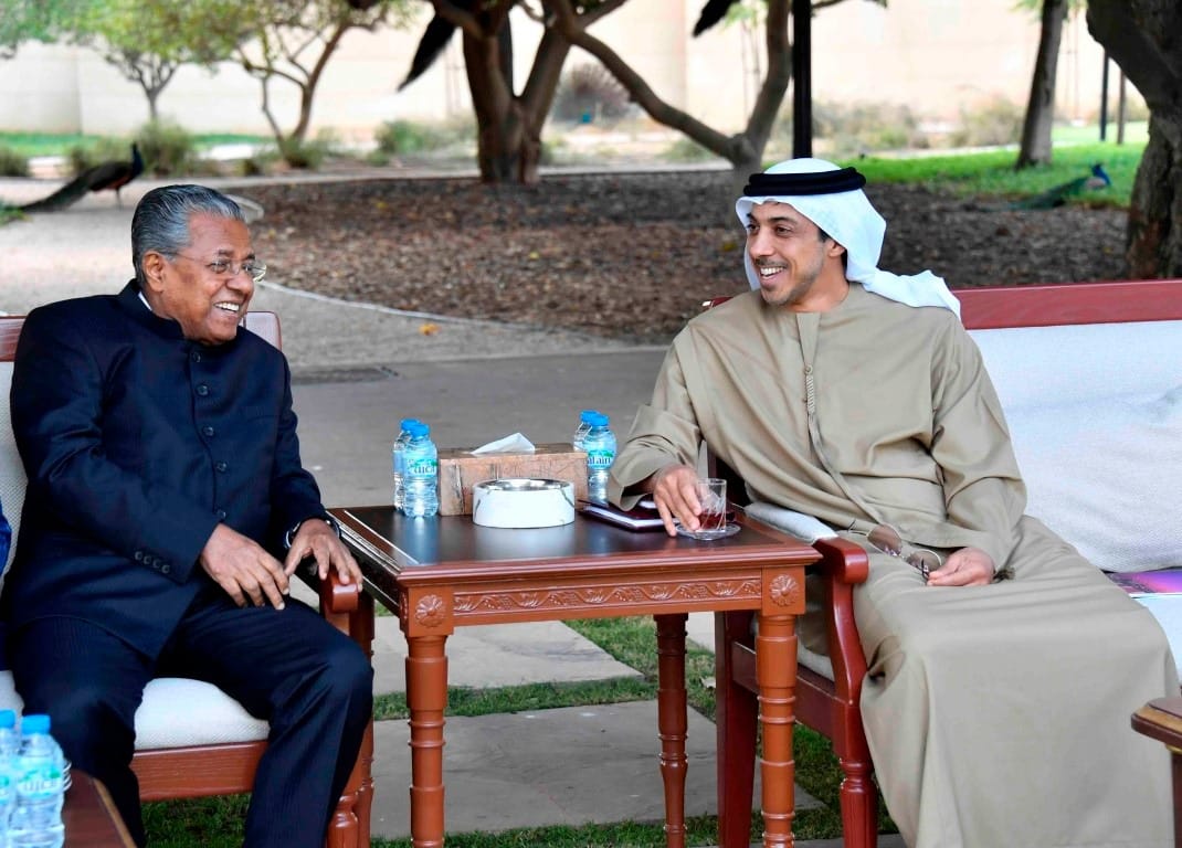 a meeting between Sheikh Mansour bin Zayed Al Nahyan, Vice President of the UAE, and Pinarayi | Credit: