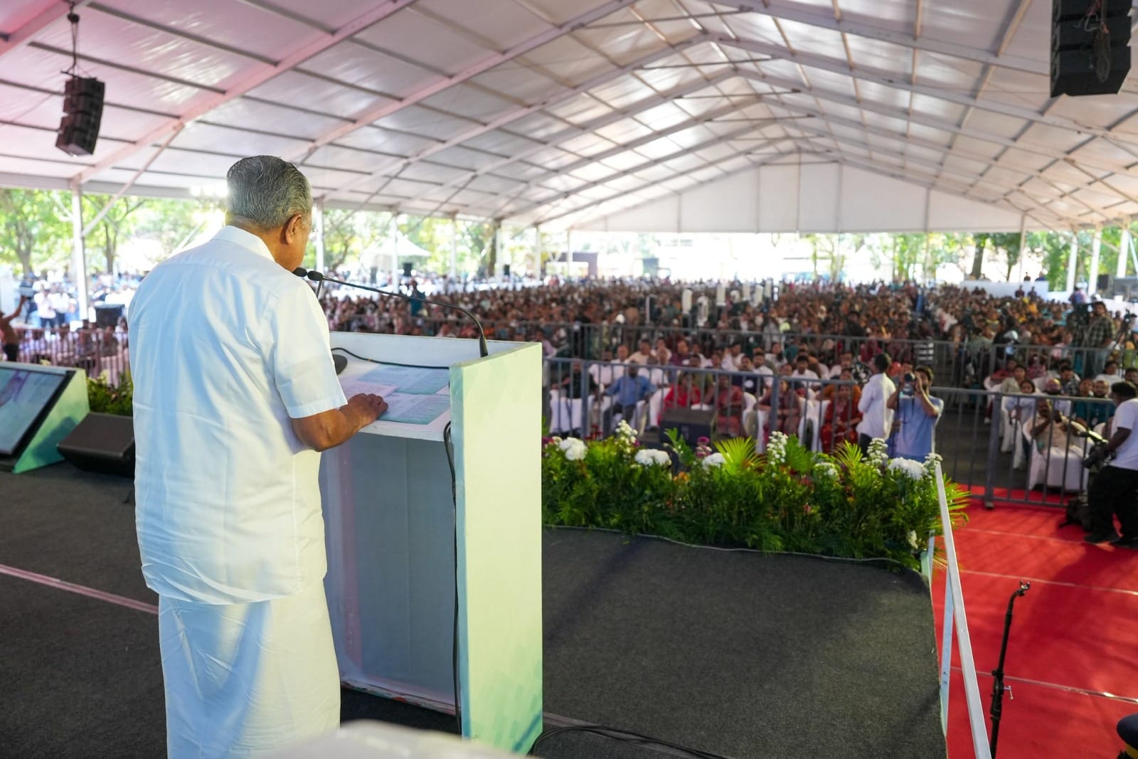 Pinarayi Vijayan during a public address in which he dedicated Rs 283 crore worth of development projects at Kottayam Govt. Medical College on 16 February this year. | X/@pinarayivijayan