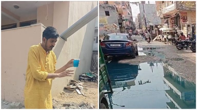 After pink Yamuna froth, blue ‘chemical cocktail’ in a Noida gali. Residents are used to it