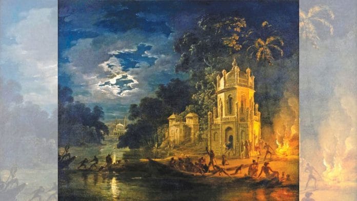 An oil painting of the Columbo Sahib Tomb titled 'Nagaphon Ghat', 1787