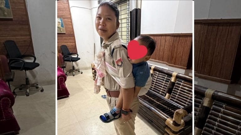 Assam Police faces heat as woman constable seen with infant on poll duty—‘crèche mandatory’