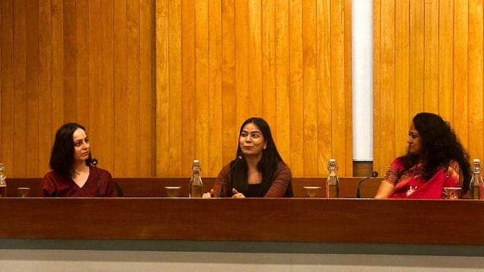 (L-R) Kritika, Priti Prasad, and Anuradha at India Habitat Centre, New Delhi | Photo: Manisha Mondal